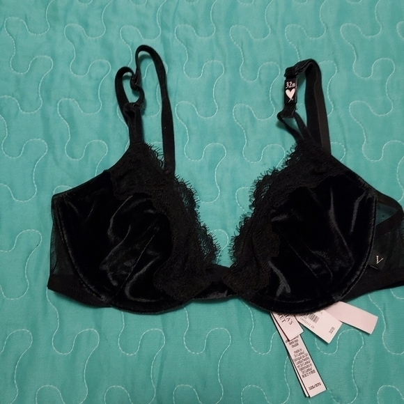 NWT Victoria secret 32B velvet lace new bra black - Picture 13 of 14